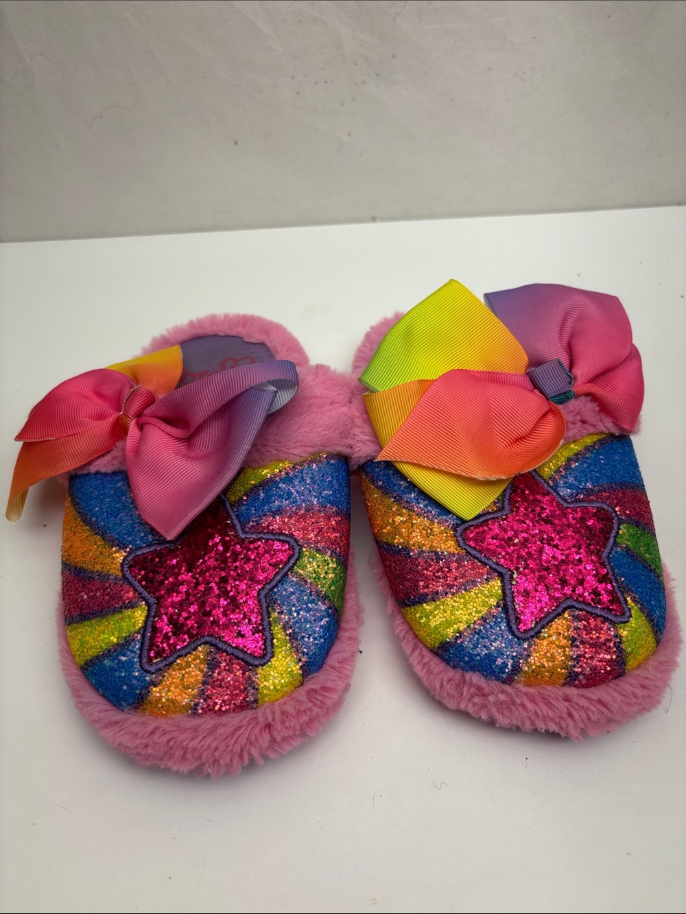 Jojo Rainbow Star Pink Glitter Slipper with Bow SZ 11-12 for little girl, box 73